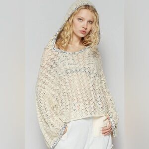 POL Cream Hooded Lace Sweatshirt